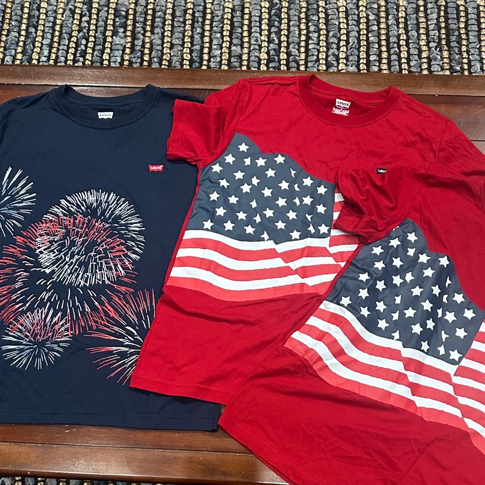 Levi's Kids Fireworks and Flag Tees - Red and Navy bundle of 3 shirts